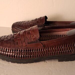 Mens Soft Stags Woven Leather Slip-On Loafers Cognac (Tan) Size 9.5 M